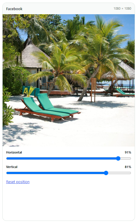 Tropical beach scene with palm trees and green sun loungers on white sand